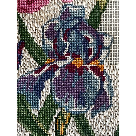 Hand-Stitched Needlepoint Iris Floral Canvas Art Unfinished w/ Materials & Bars - Picture 6 of 16